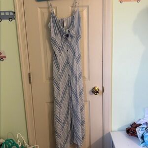 Xhilaration Light Blue & White Striped Button-Front Maxi Dress